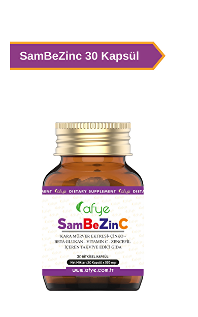 Afye Sambezinc ( Sambucus Nigra +BetaGlukan +Çinko + Vitamin C+ Zencefil) 30  Bitkisel Kapsül  